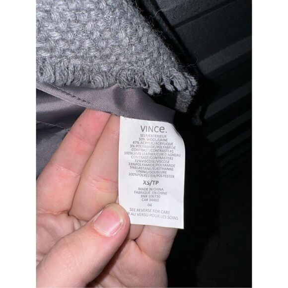 Vince Black & Gray Lambskin Leather Knit Racer Jacket Size XS - Picture 10 of 12